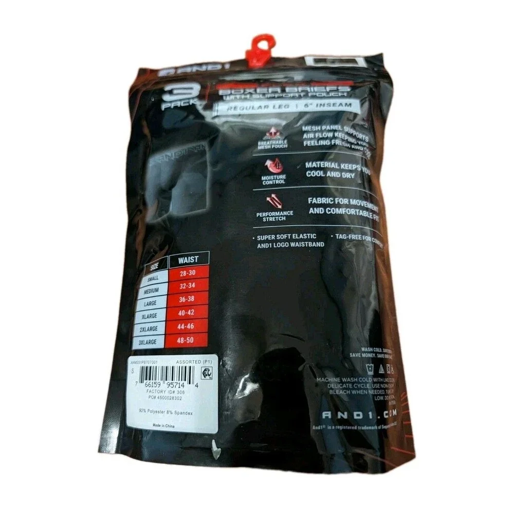AND1 FLEX Men's Mesh Boxer Briefs 3-Pack Moisture Wicking Tagless Size Small Bk